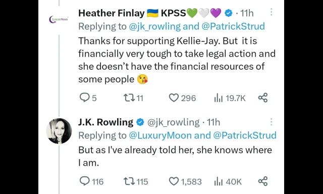 JK Rowling geeft aan dat ze graag Kellie-Jay Keen financieel ondersteunt.